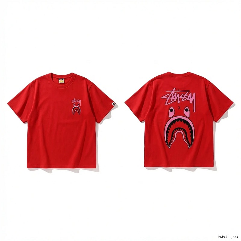 Bape Shark Series Red Trendy T - shirt.