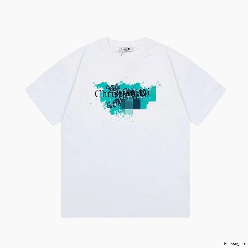 Dior Trendy Style Ink Wash Print White T-Shirt