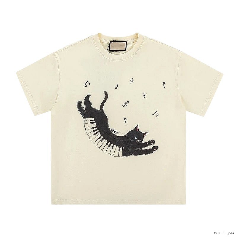 Gucci Black Cat Print Casual Off-White T-Shirt