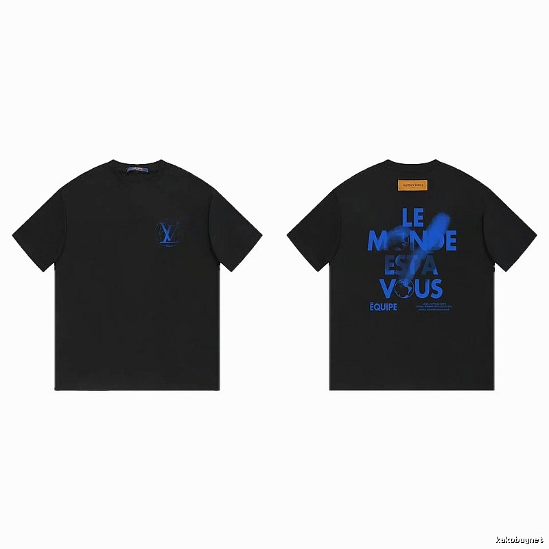 Louis Vuitton Letter Print Trendy Black Short-sleeve T-shirt