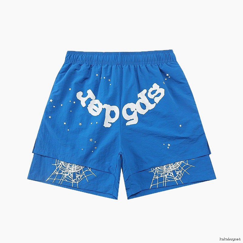 Sp5der star - printed blue shorts