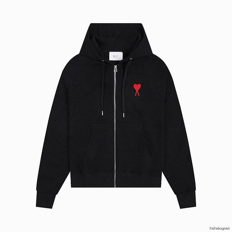 AMI Red Heart Embroidery Trendy Cool Black Sweatshirt