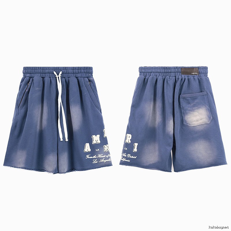 AMIRI Letter Print Street Style Washed Blue Shorts