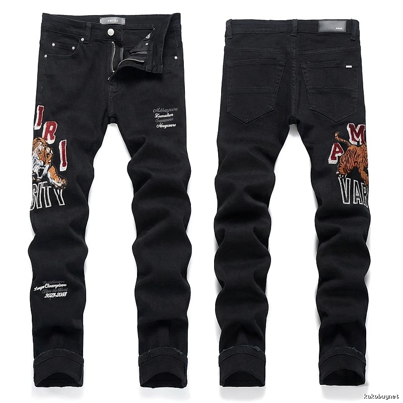 AMIRI Tiger Embroidery Trendy and Cool Style Black Pants