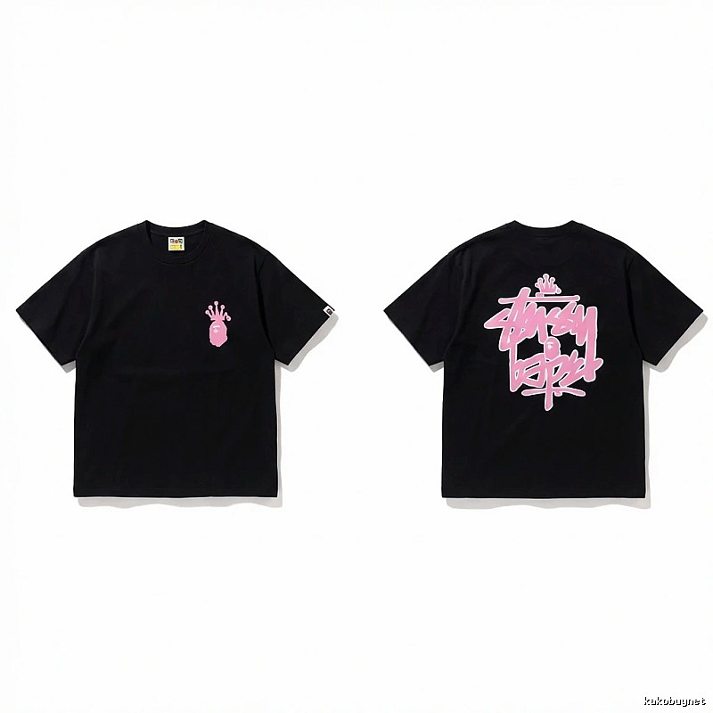 Bape black-based pink-label trendy and cool short-sleeve T-shirt