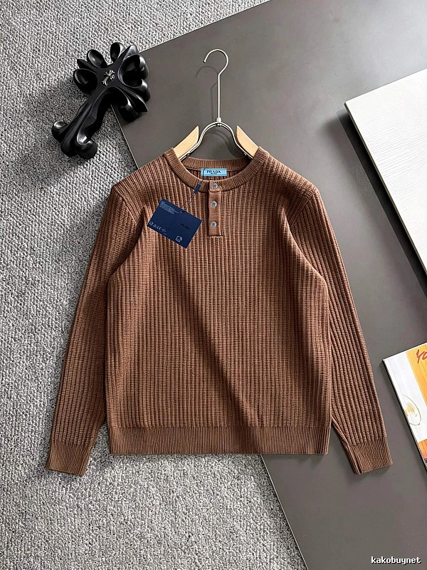 Brown Ribbed Sweater with Small Prada Ribbed Sweater with Statement Print
