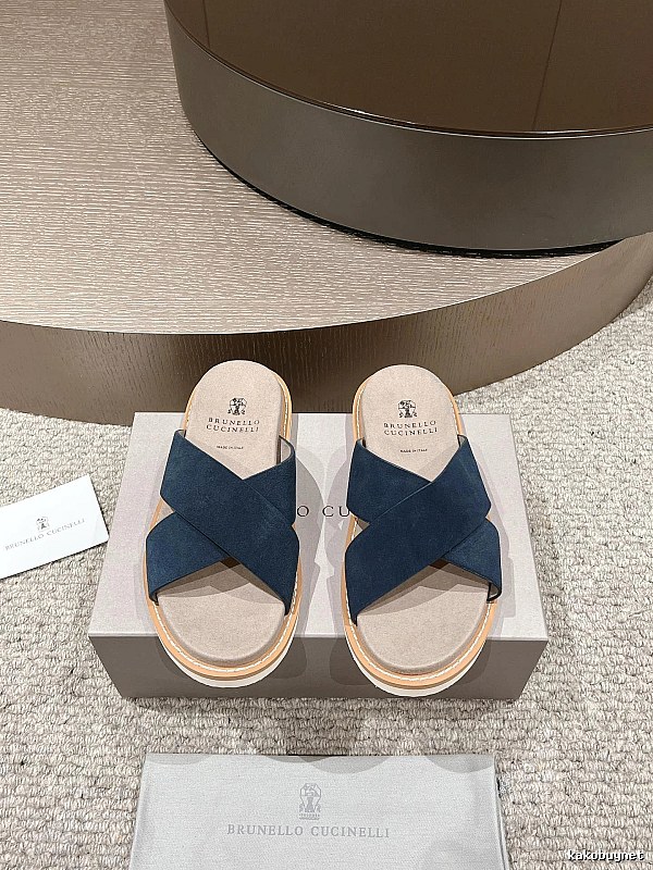 Brunello Cucinelli Minimalist Casual Navy Blue Slide Sandals