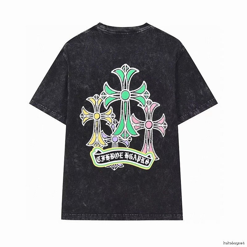 Chrome Hearts Colorful Cross Vintage Distressed Black T-Shirt