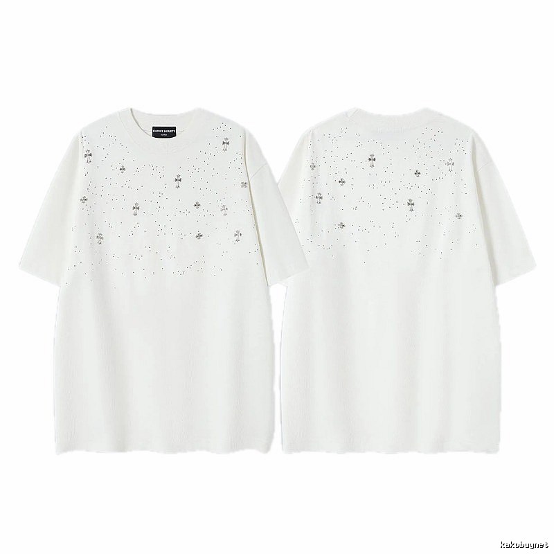 Chrome Hearts Cross Hot-Fix Rhinestone Street Style White T-Shirt