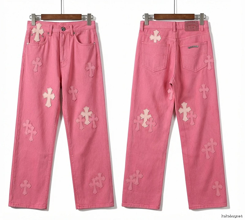 Chrome Hearts cross pink jeans