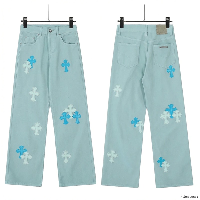 Chrome Hearts Cross Trend Brand Light Blue Jeans