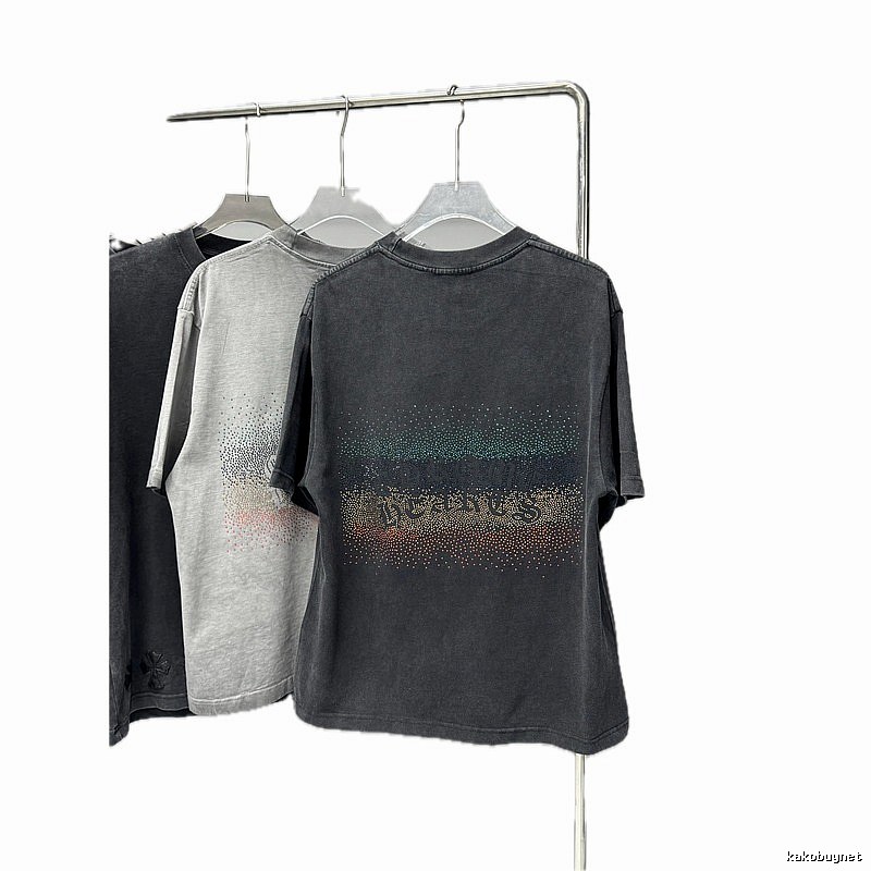 Chrome Hearts Gradient Hot-fix Rhinestone Vintage Distressed Charcoal Black T-Shirt