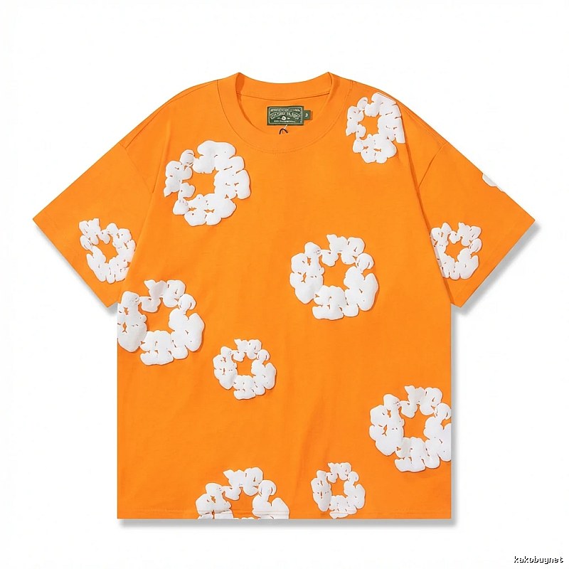 DENIM TEARS Floral Style Orange T-shirt