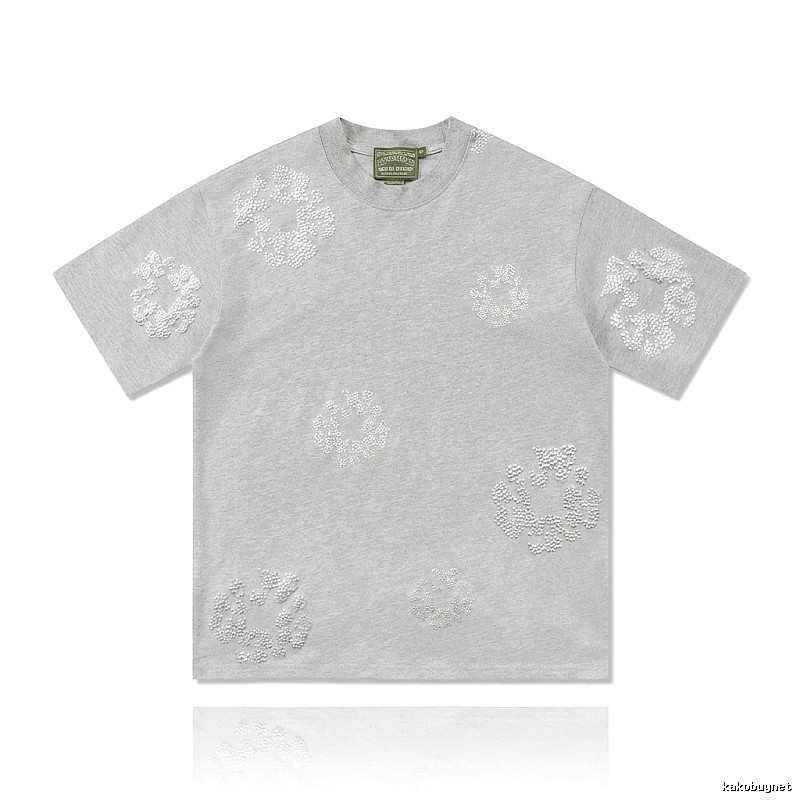 DENIM TEARS Retro - Style Light Gray T - Shirt