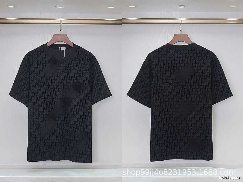 Dior All-over Monogram Print Light Luxury Style Black T-Shirt