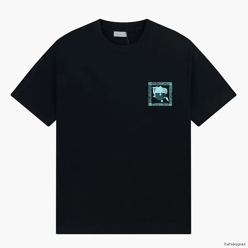 Dior Frame Print Trendy Style Black Short-sleeve T-shirt