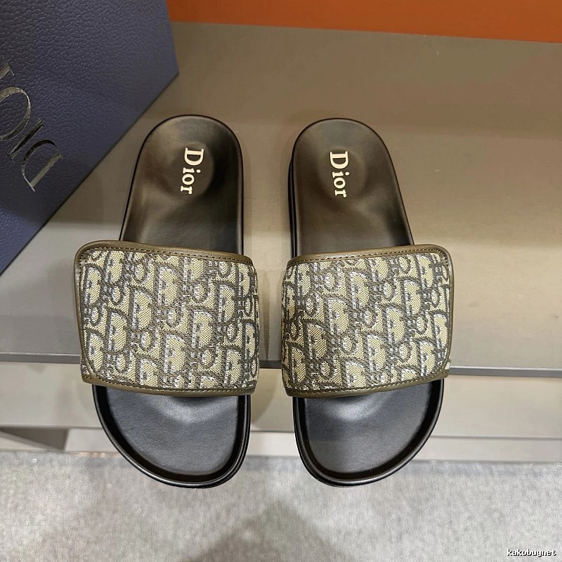 Dior Vintage-Style Military Green Monogram Slides