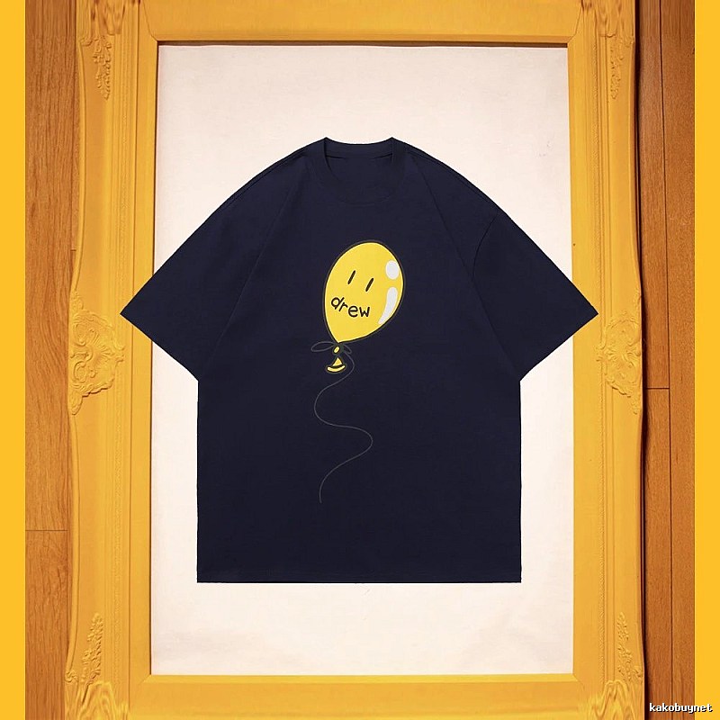 DREW Balloon Smiley Street Style Navy Blue Short Sleeve T-Shirt