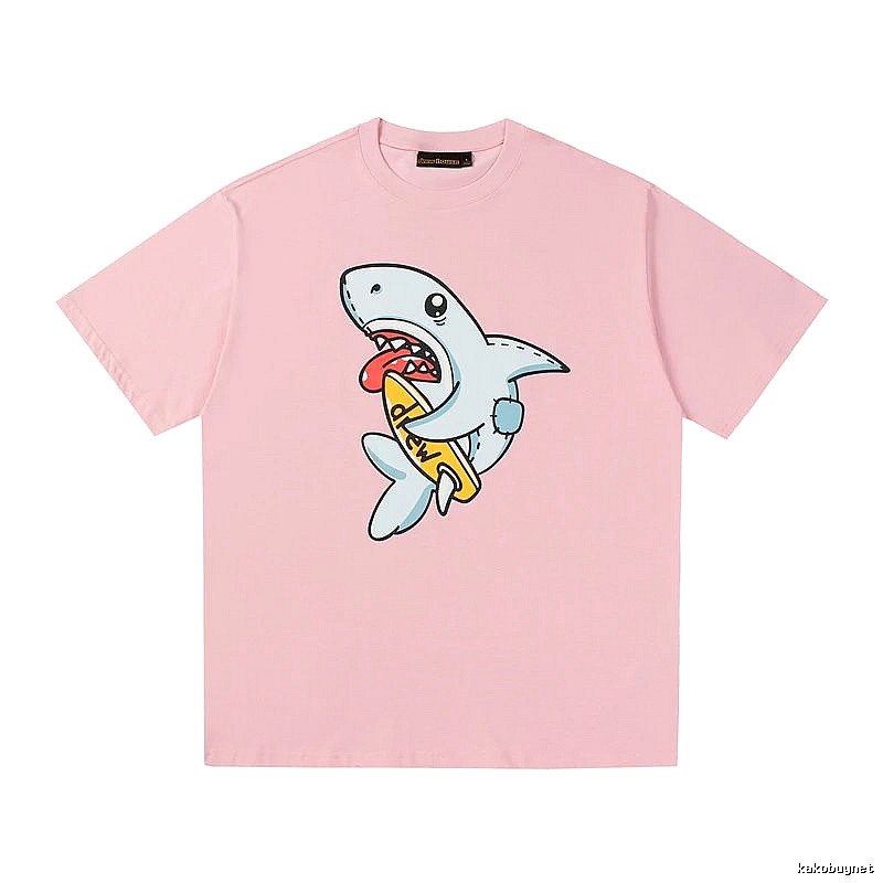 DREW Cartoon Style Shark Print Pink T-shirt