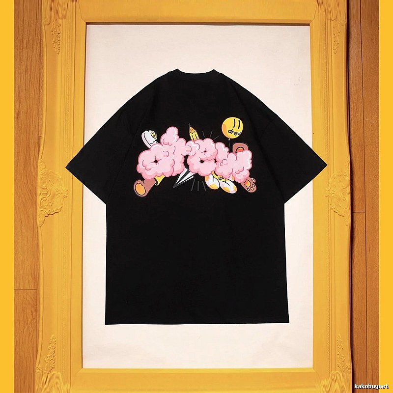 DREW Cloud Print Street Style Black Short Sleeve T-Shirt