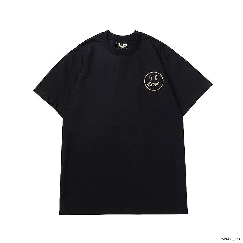 DREW Embroidered Smiley Face Street Style Black T-Shirt