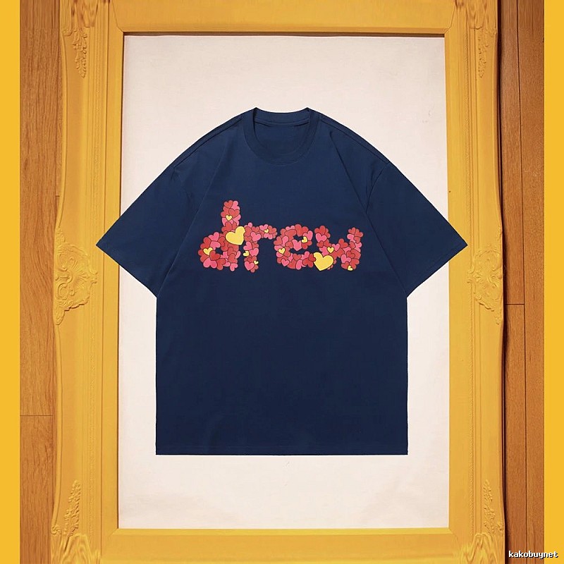 DREW Heart Print Street Style Navy Short Sleeve T-Shirt