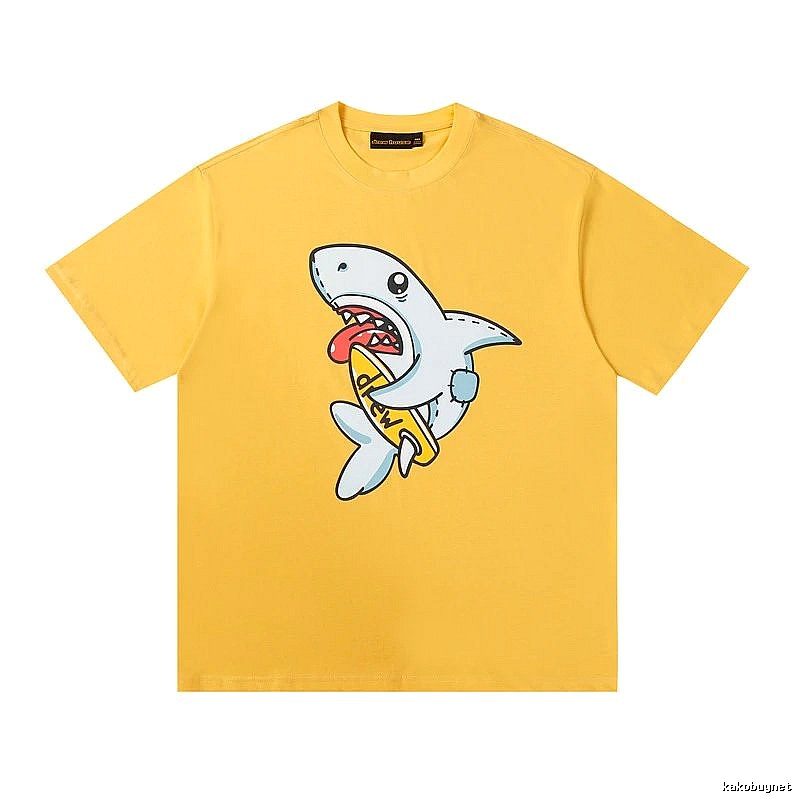 DREW Shark Print Street Style Yellow T-shirt