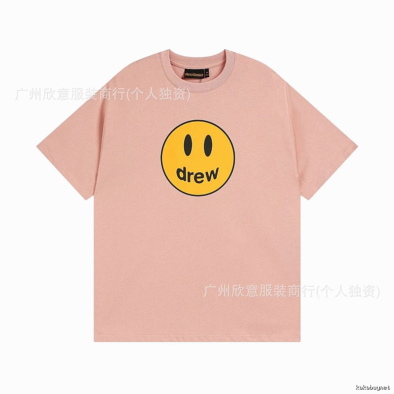Drew Smiley Print Street Style Pink T-Shirt