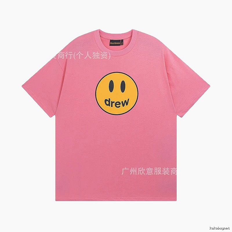 DREW Smiley Series Street Trend Style Pink Short Sleeve T-Shirt