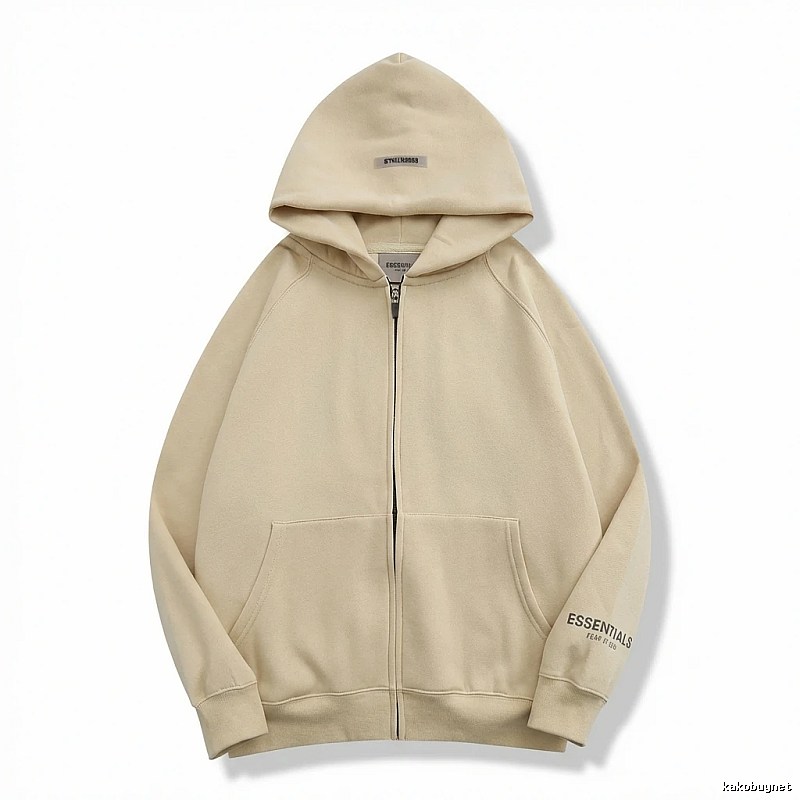 ESSENTIALS minimalist style beige hooded sweatshirt with drawstring