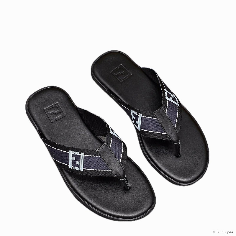 Fendi FF Monogram Light Luxury Style Black and Blue Flip-Flops