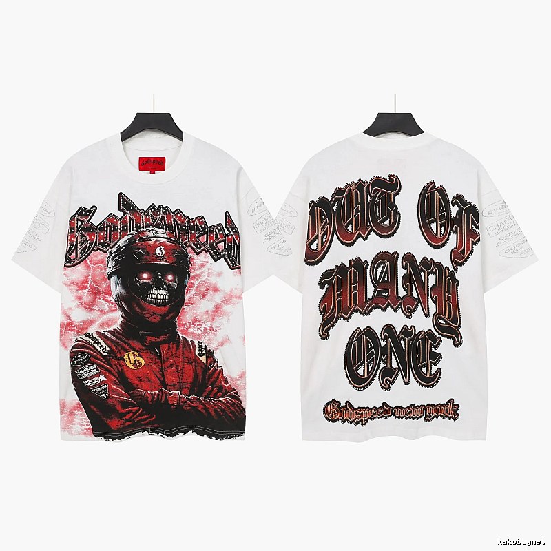 Godspeed Gothic Style Skull Print White T-Shirt