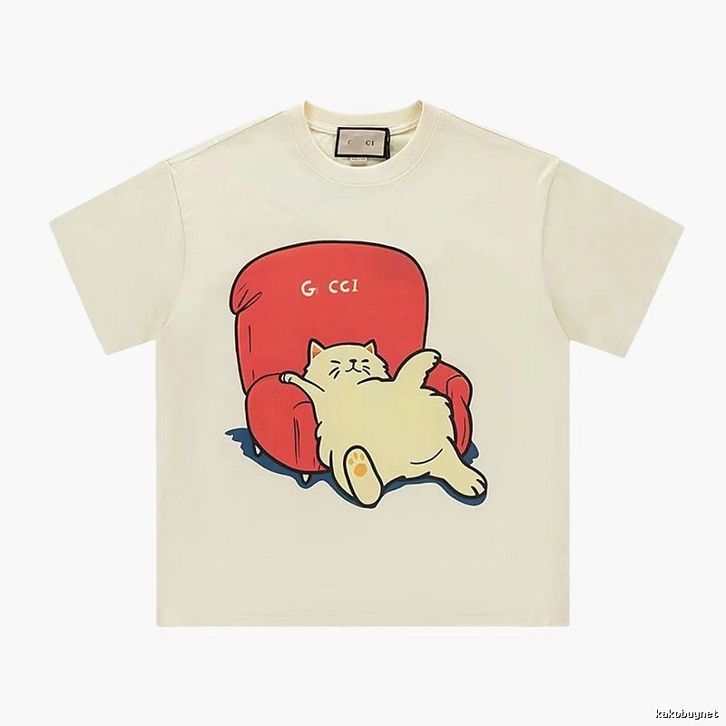 Gucci Cat Print Casual Off-White T-Shirt