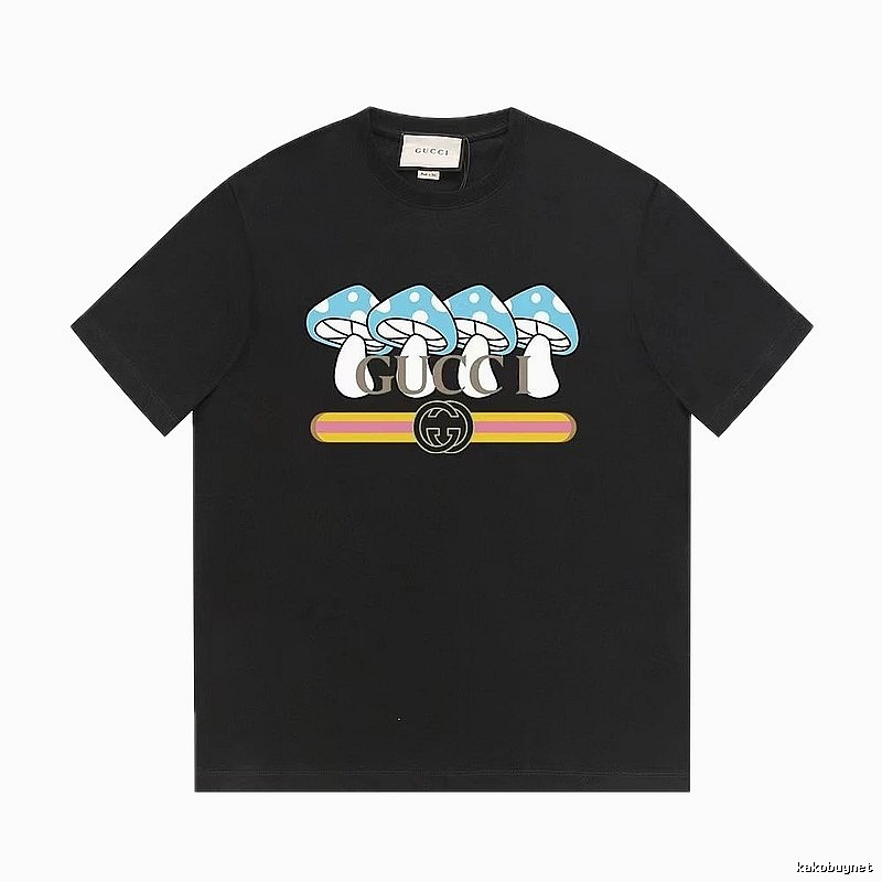 Gucci Mushroom Print Cool and Trendy Style Black Short-sleeve T-shirt