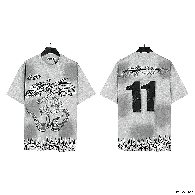 Hellstar No.11 Flame Street Style Gray T-Shirt