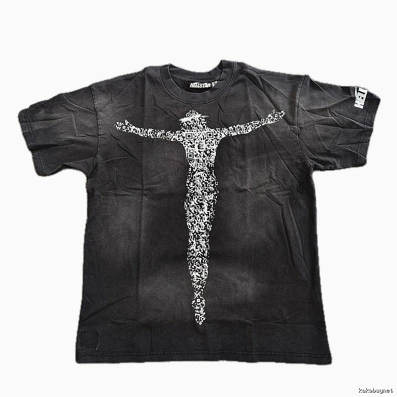 Hellstar QR Code Jesus Street Style Distressed Black T-Shirt