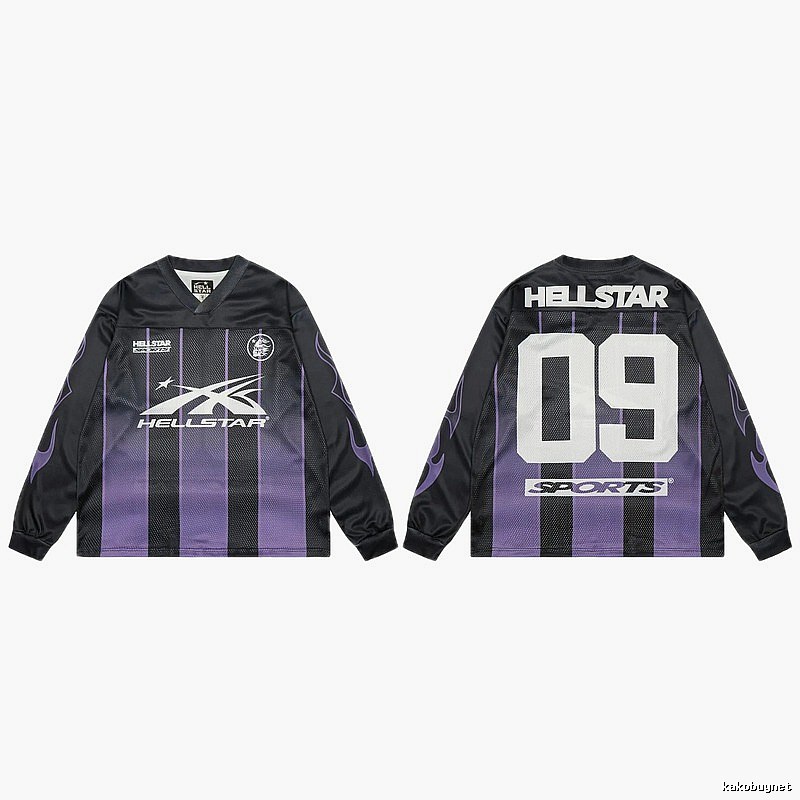 Hellstar Sporty Street Style Black and Purple Long-Sleeve Jersey