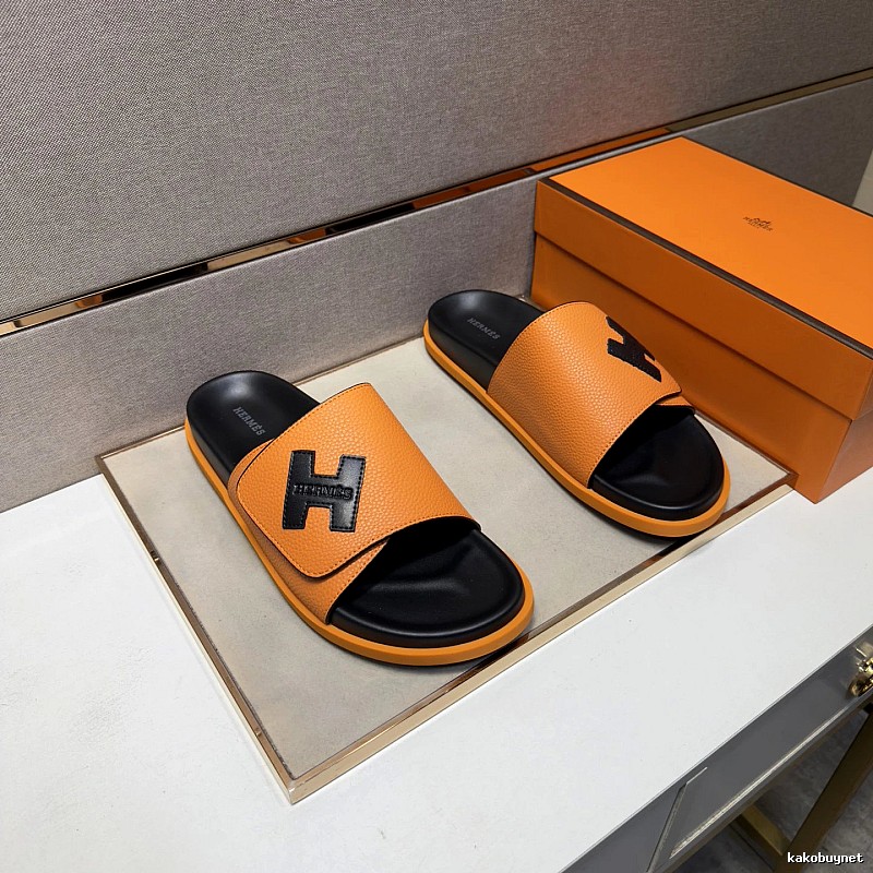 Hermès H Collection Light Luxury Style Orange & Black Slide Sandals