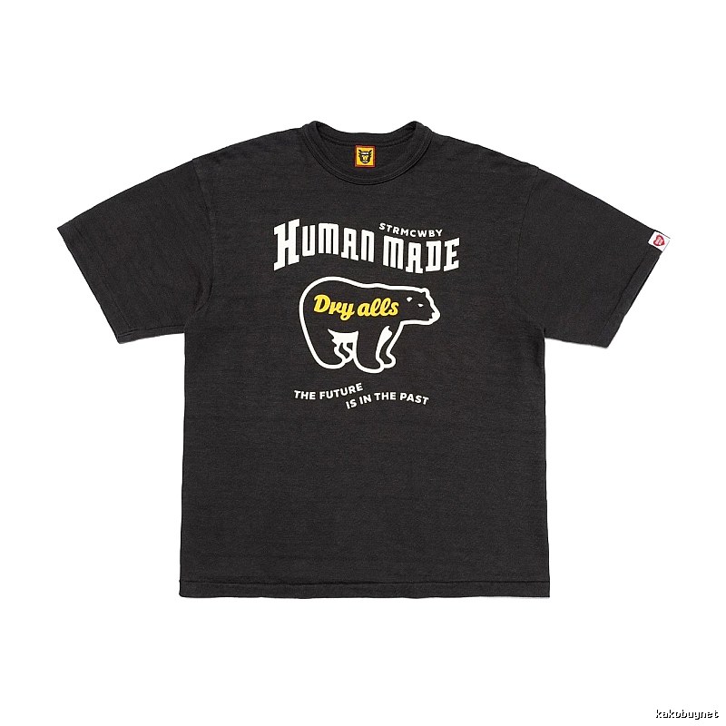HUMAN MADE Polar Bear Print Vintage Style Charcoal Black T-Shirt