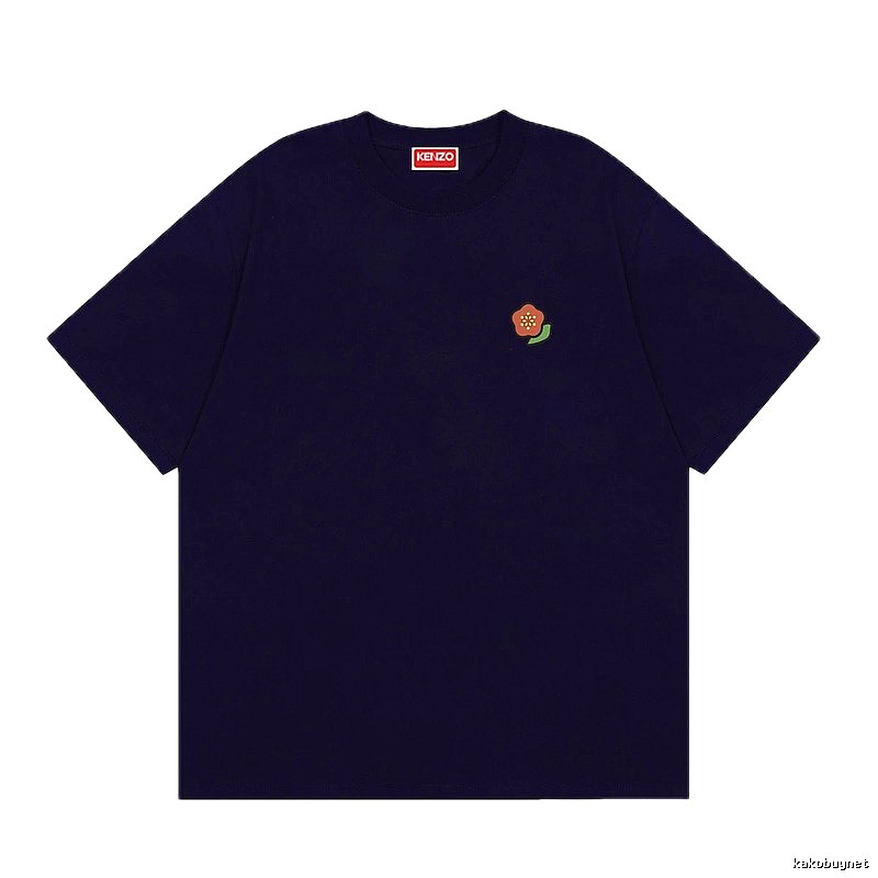 KENZO Minimalist Crabapple Flower Navy Blue Short Sleeve T-Shirt