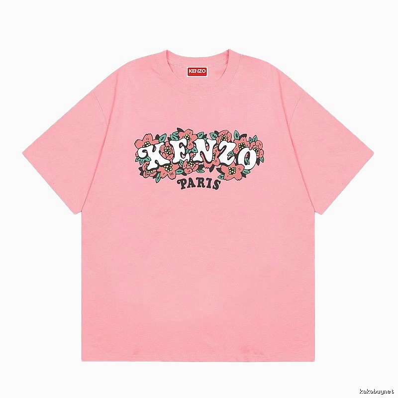 KENZO Trendy Pink Floral Print Short Sleeve T-shirt