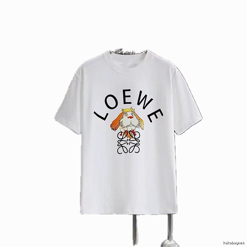 LOEWE Cartoon Print Casual Style White Short-sleeve T-shirt