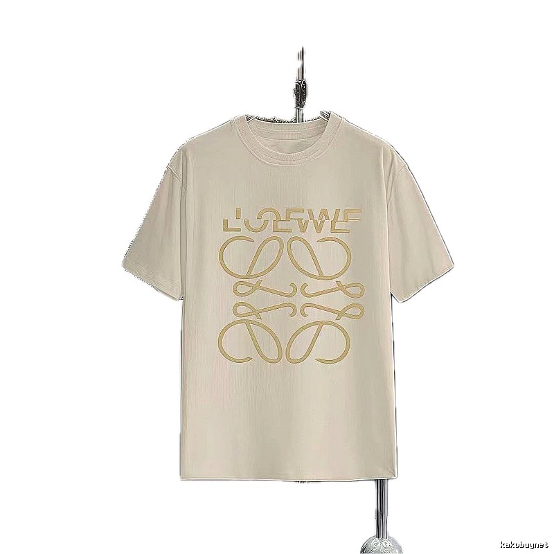 LOEWE Hot-stamped Minimalist Style Off-white Short-sleeve T-shirt