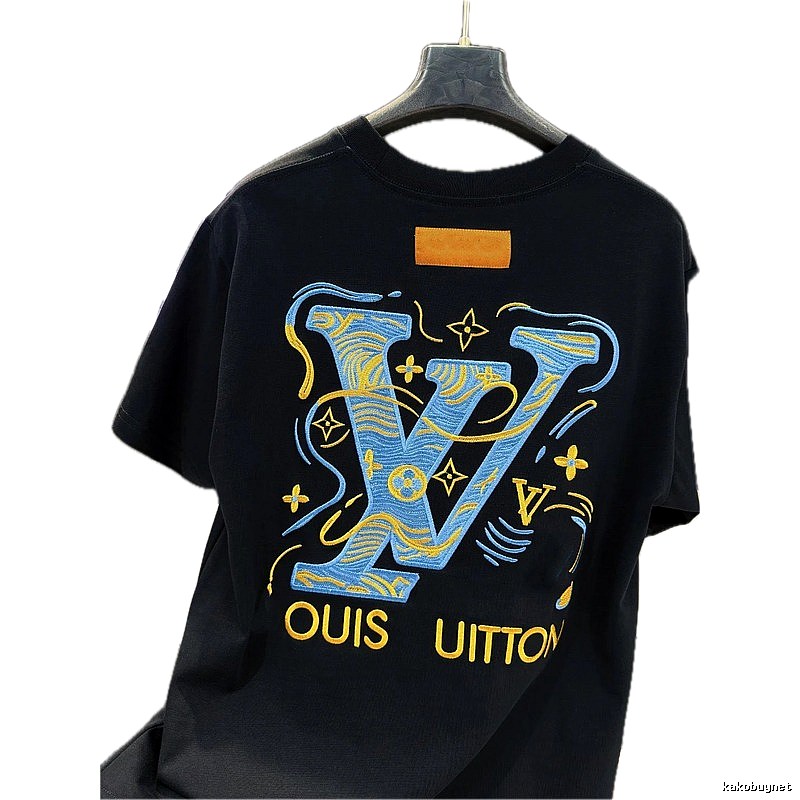 Louis Vuitton Embroidered Collection Trendy Style Black T-Shirt