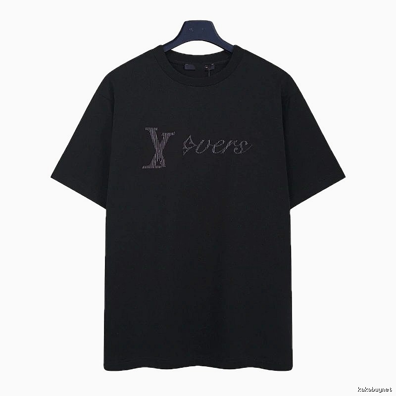 Louis Vuitton Trendy Black T-Shirt with Letter Embroidery
