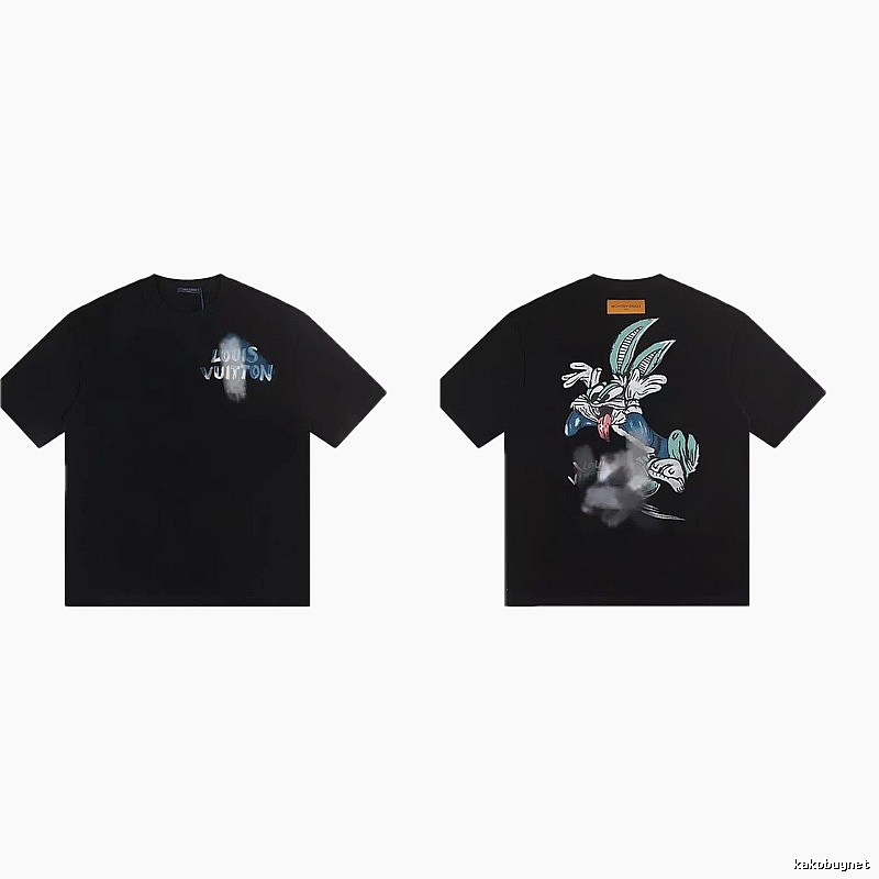 Louis Vuitton Trendy Style Cartoon Print Black T-Shirt