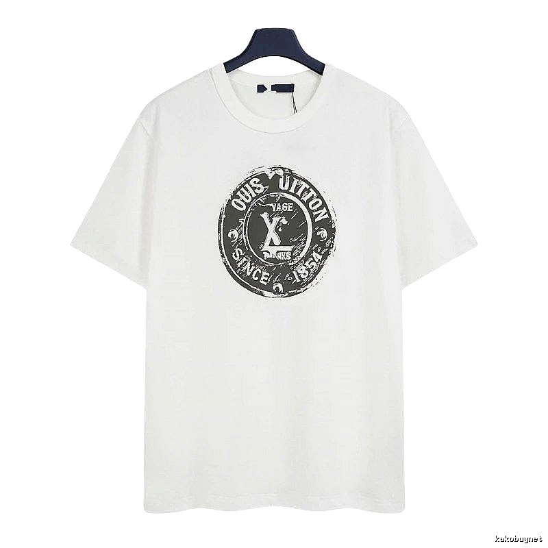 Louis Vuitton Vintage-style Distressed Stamp Print White T-Shirt