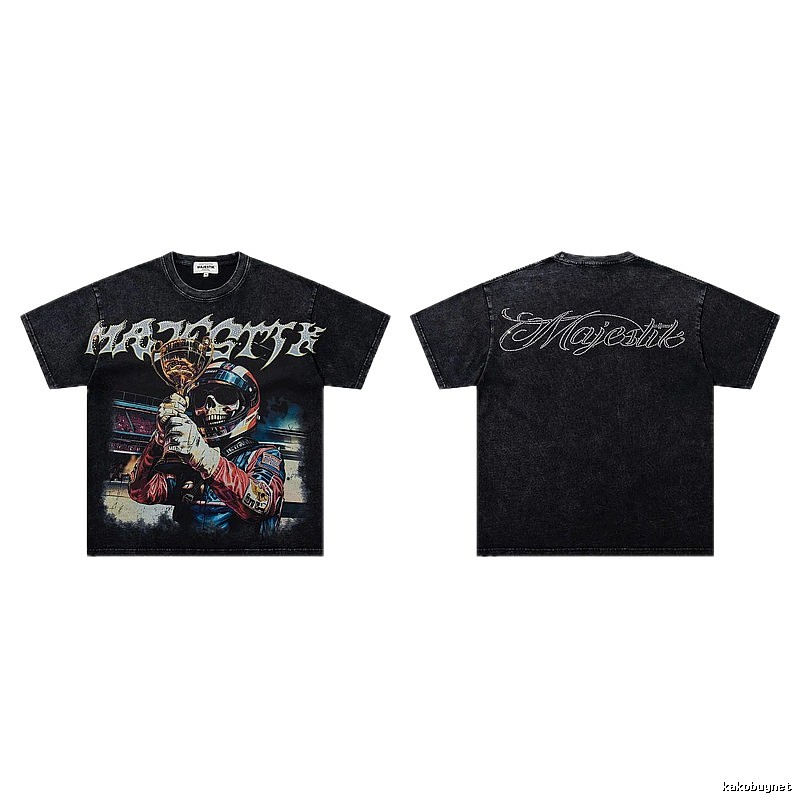 MAJESTIK Skull Racing American Vintage Black T-Shirt