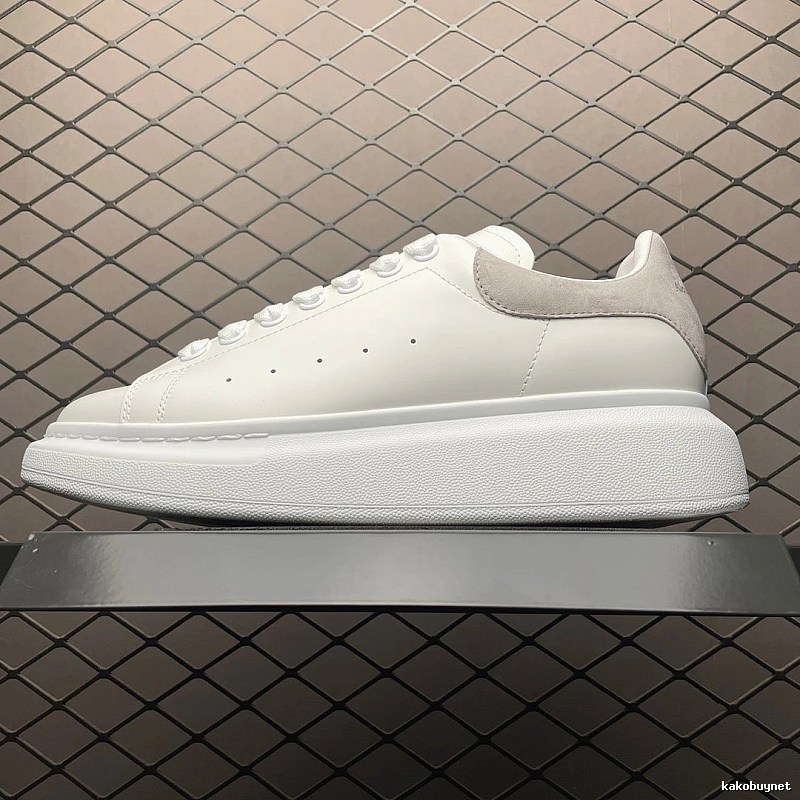 McQueen Oversized Sneakers, Clean Lace Panel in White and Taupe