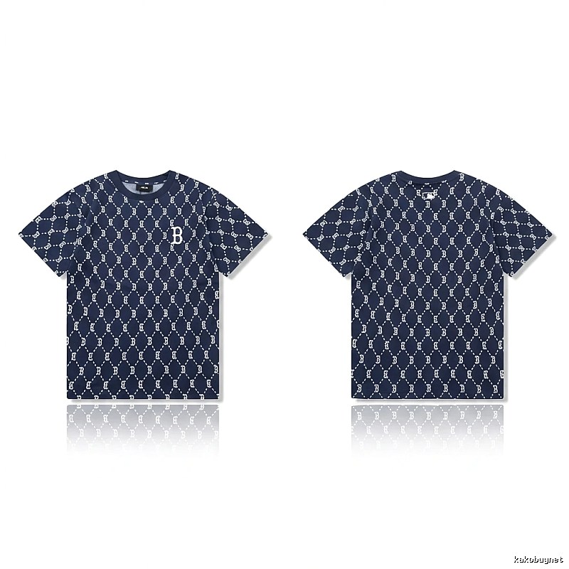 MLB full - printed style navy blue T - shirt